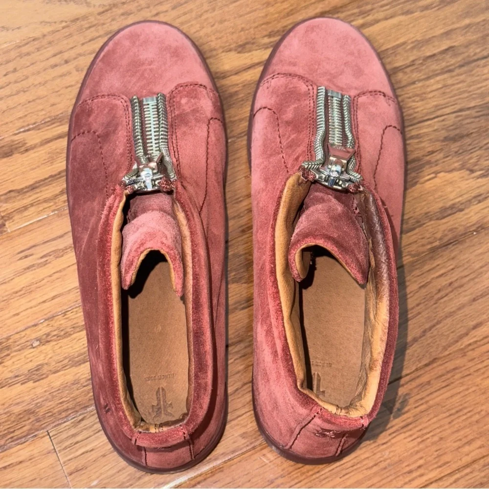 Frye Women's Leather Ankle Burgundy Suede Zip Sneakers Boots Size 7.5